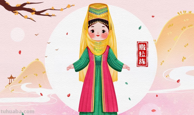手绘插画｜56民族传统服饰手绘人物图