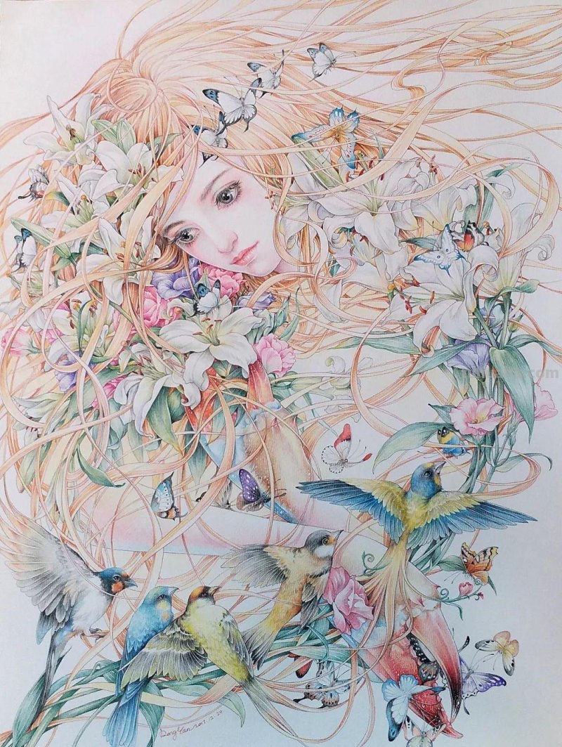 精细到极致的彩铅插画，每一幅都自带仙气，谁不喜欢呀！
