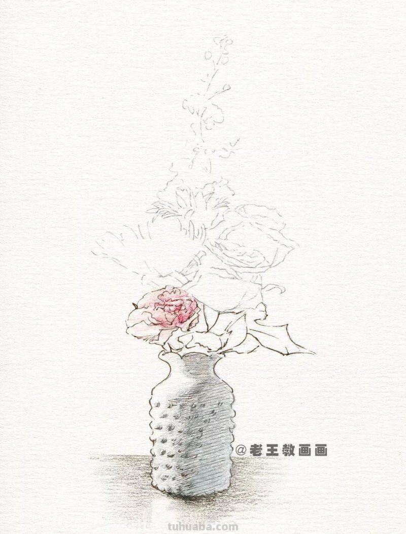 零基础也能画好彩铅画，教你画一幅瓶花