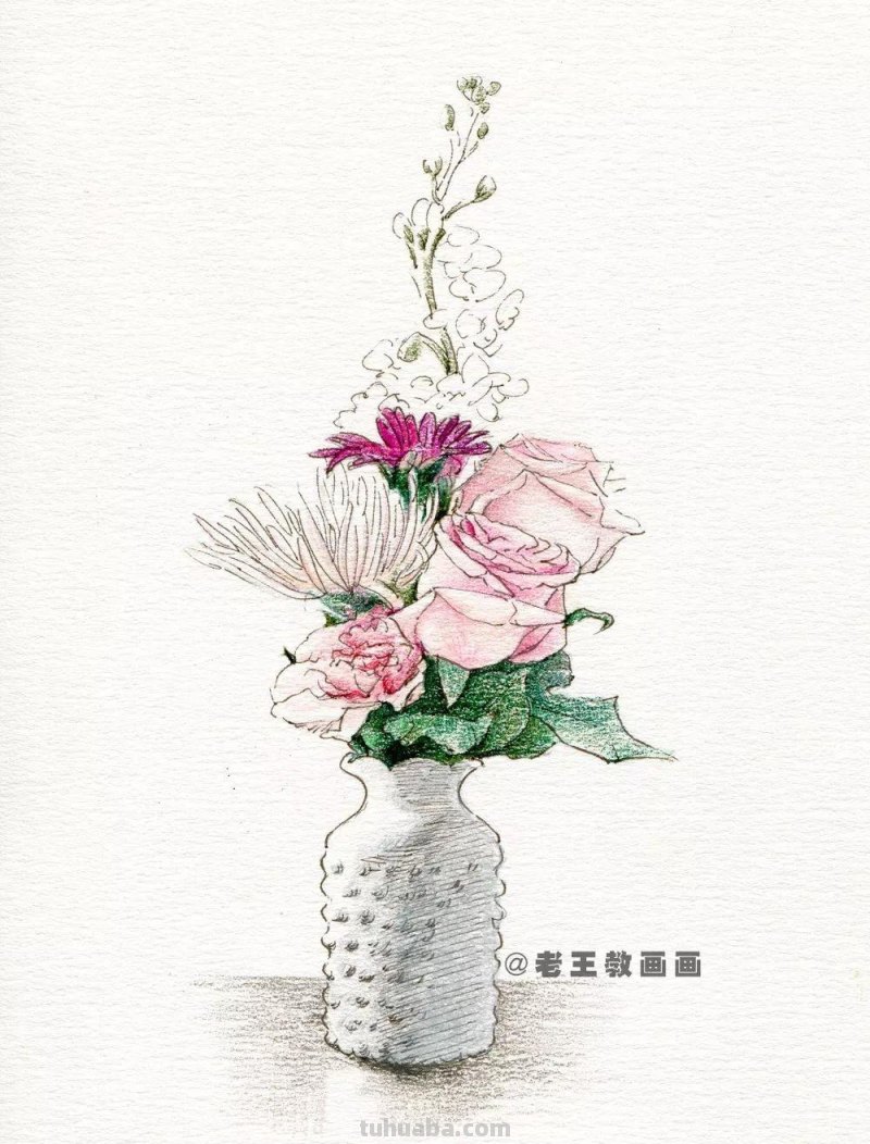 零基础也能画好彩铅画，教你画一幅瓶花
