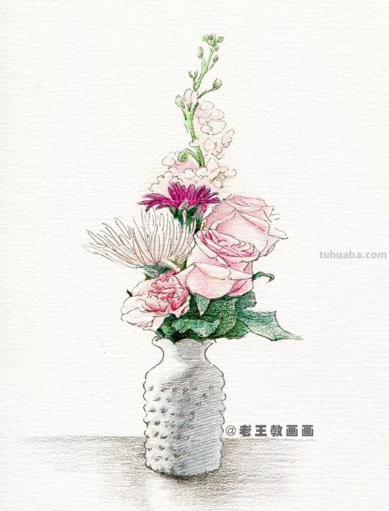 零基础也能画好彩铅画，教你画一幅瓶花