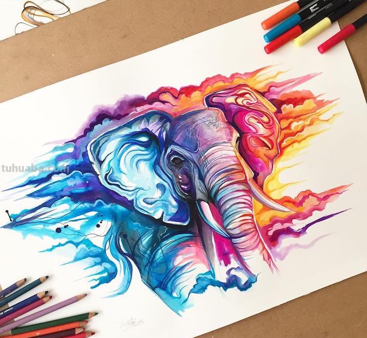 充满灵气的水彩动物插画：写实的外观，彩虹般梦幻又大胆的色彩