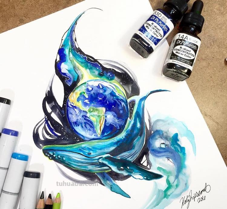 充满灵气的水彩动物插画：写实的外观，彩虹般梦幻又大胆的色彩