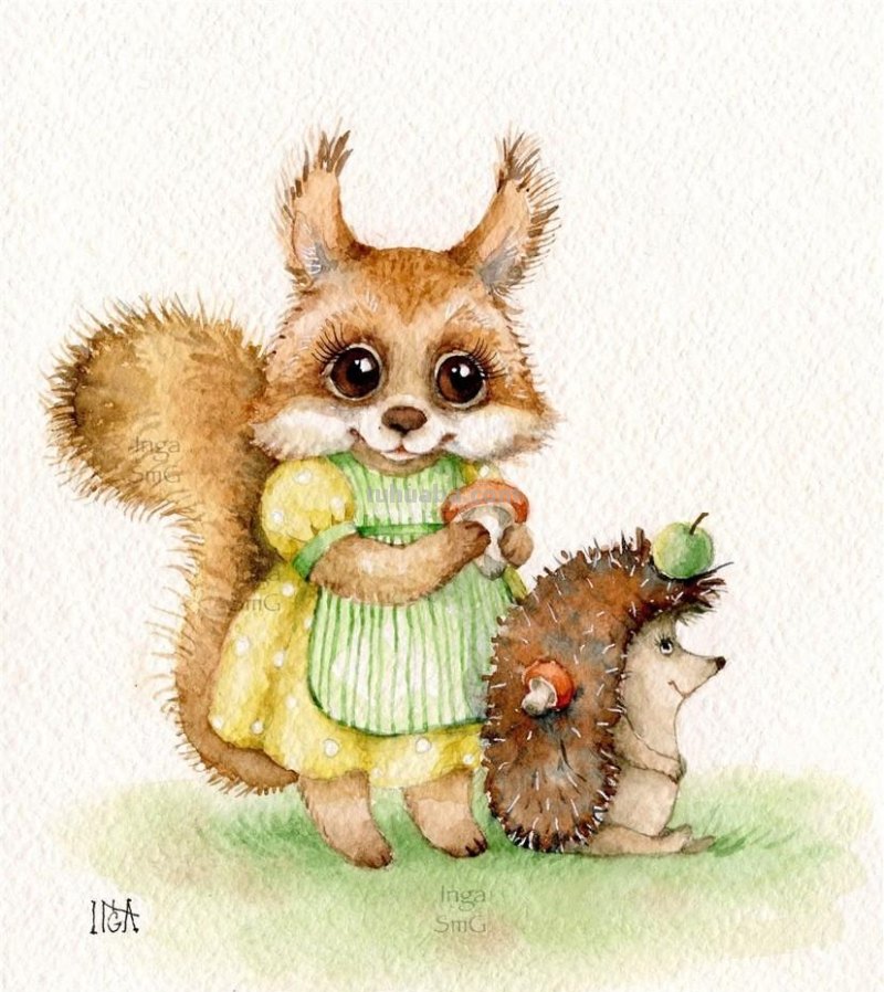 Inga Izmailova的可爱动物水彩插画作品欣赏