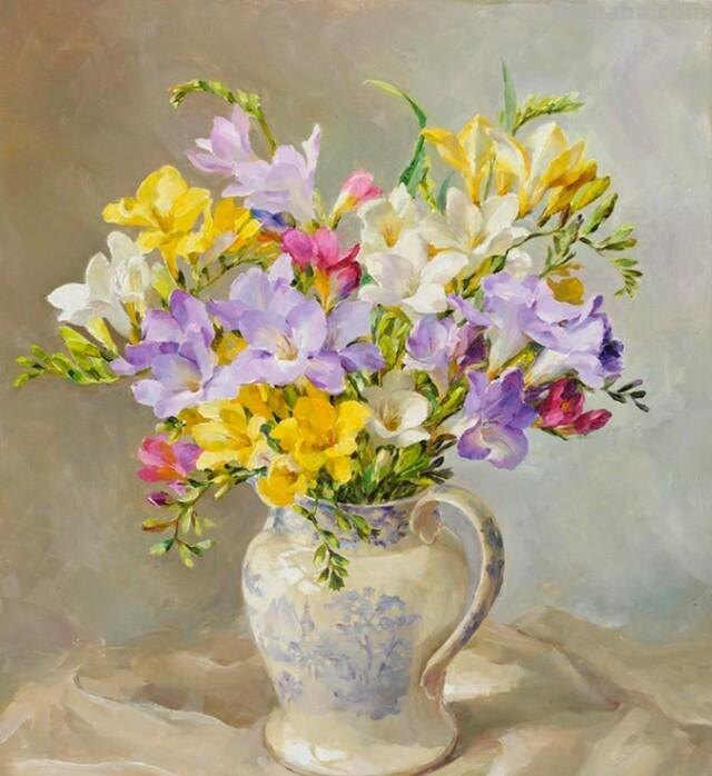 尽显油画魅力的一组静物花卉油画