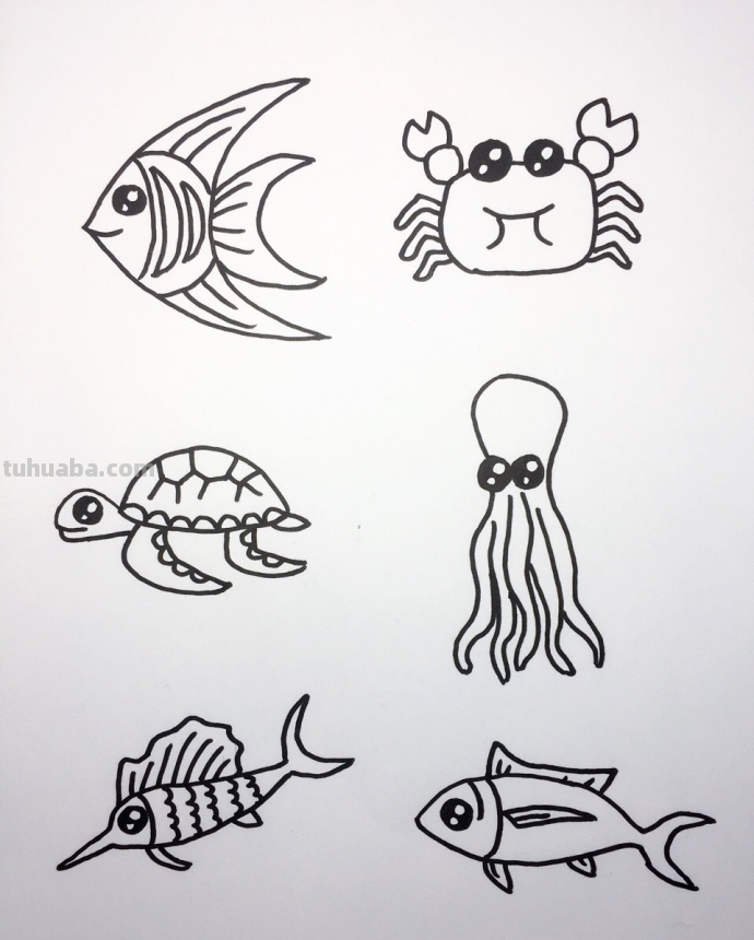 海底世界大海小鱼珊瑚简笔画大全~
