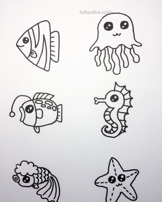 海底世界大海小鱼珊瑚简笔画大全~