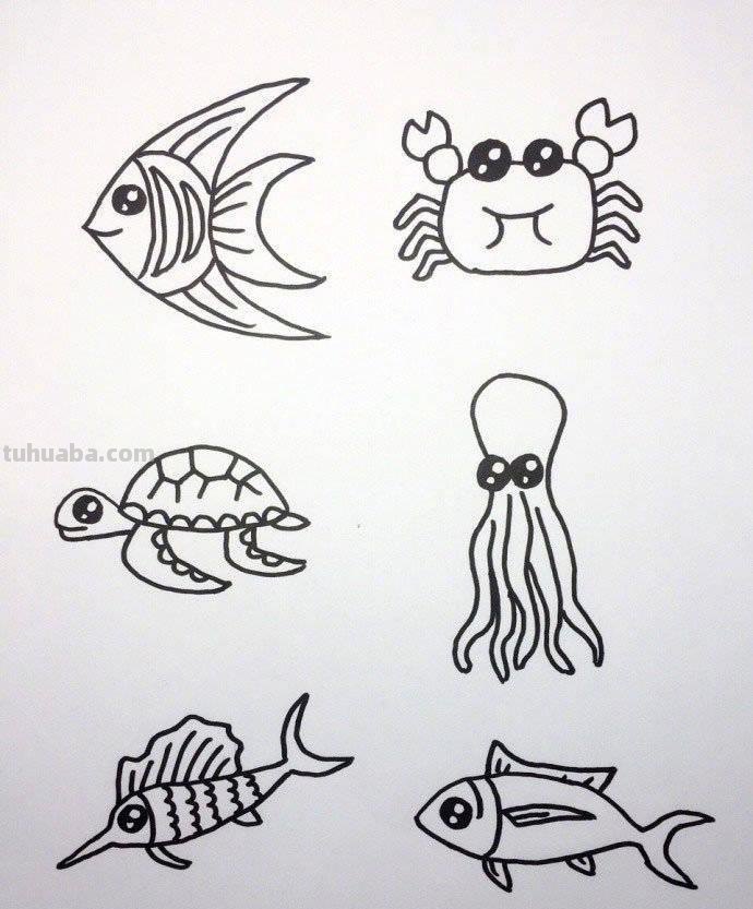 各种海洋动物的72种简笔画法，超级实用的素材！（建议收藏）