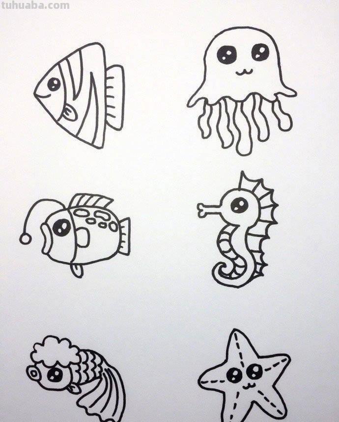 各种海洋动物的72种简笔画法，超级实用的素材！（建议收藏）