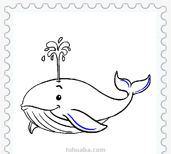 儿童简笔画精选「海洋动物」-鲸鱼（Whale）的绘画步骤