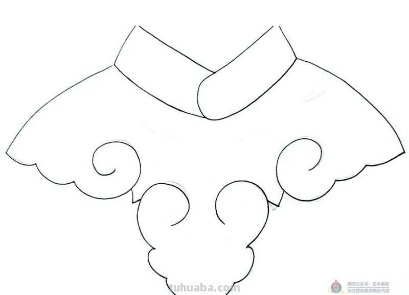 儿童画教程 - 彩色线描画云肩，中国传统服饰之美