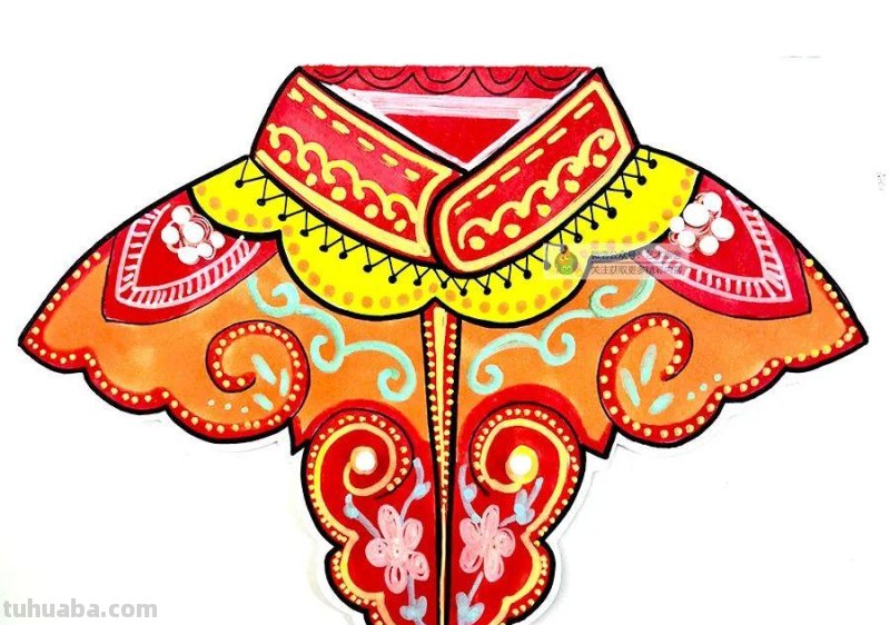 儿童画教程 - 彩色线描画云肩，中国传统服饰之美