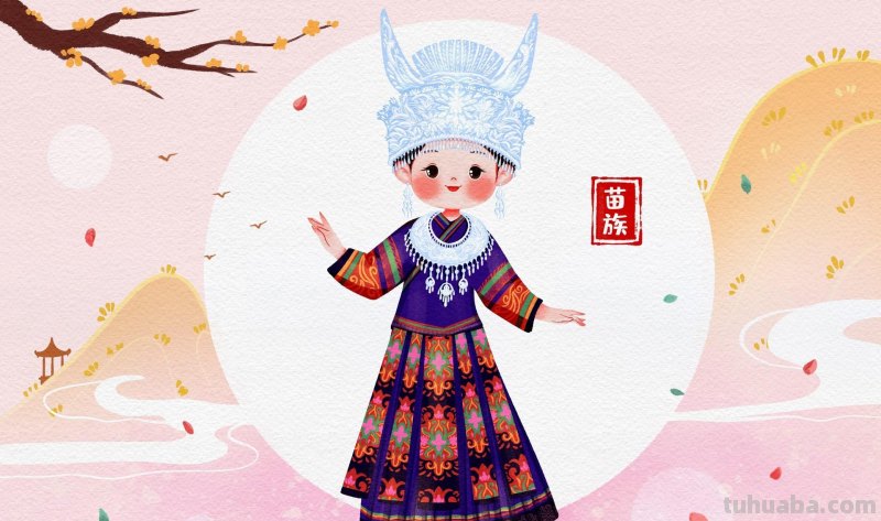 手绘插画｜56民族传统服饰人物插画①