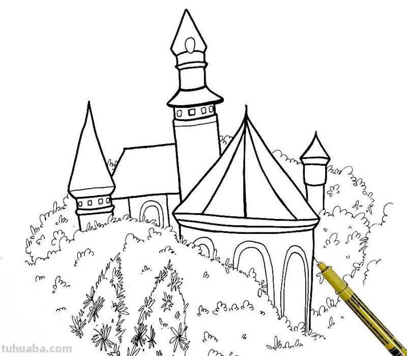 儿童画教程|创意线描画-丛林中的城堡 儿童画教程|创意线描画-丛林中的城堡