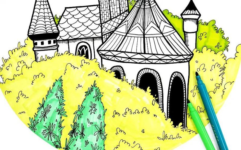 儿童画教程|创意线描画-丛林中的城堡 儿童画教程|创意线描画-丛林中的城堡
