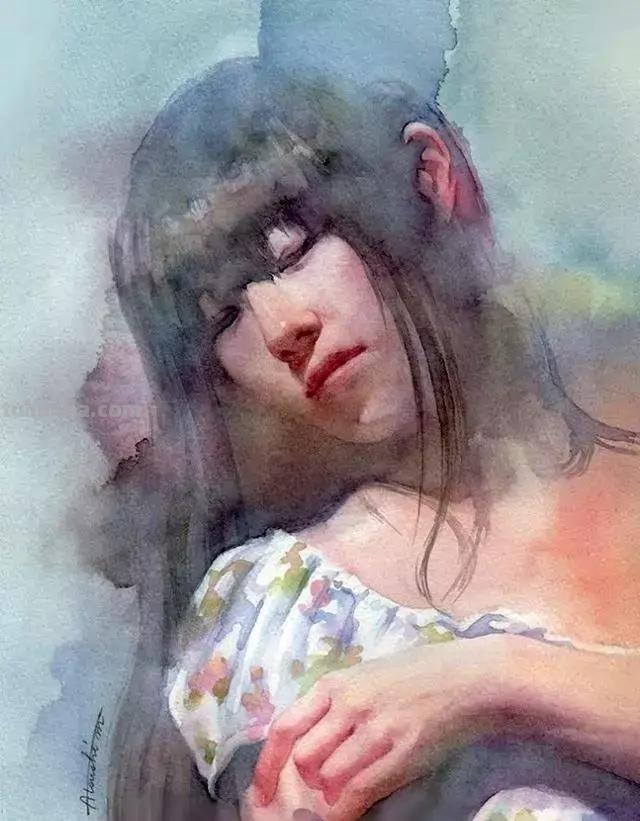 青春靓丽、清灵妩媚 - 松林淳人物水彩画