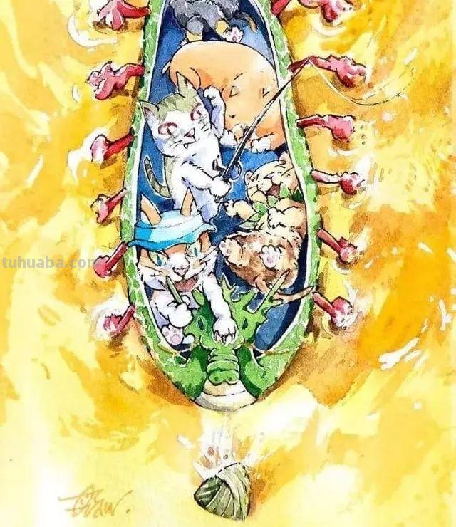 素材 - 梦幻轻松的小动物水彩画