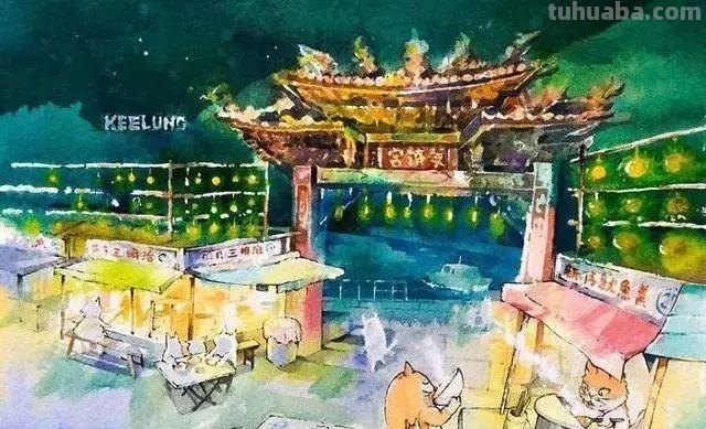 素材 - 梦幻轻松的小动物水彩画