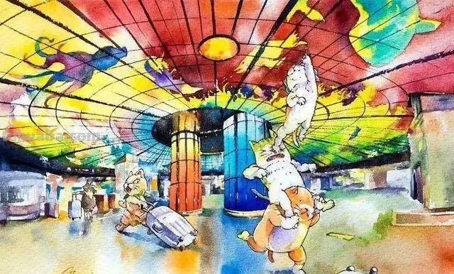 素材 - 梦幻轻松的小动物水彩画