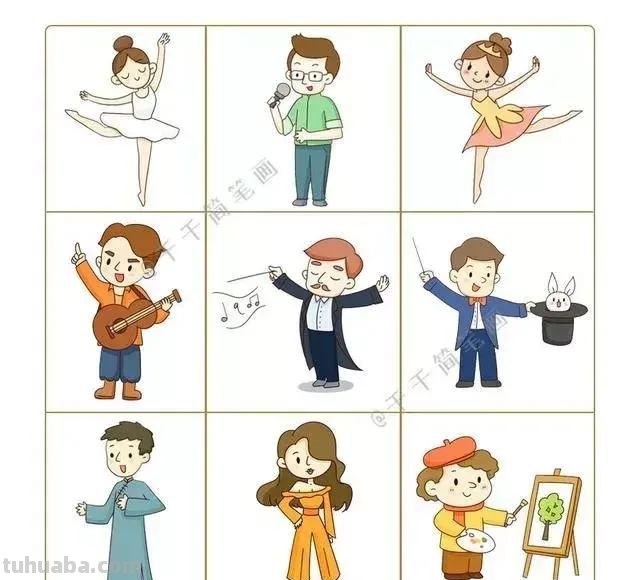 54种职业人物简笔画，画风好可爱