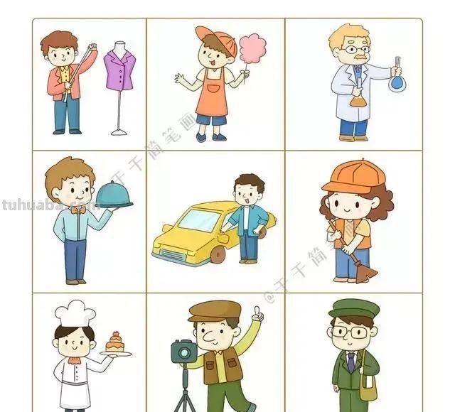 54种职业人物简笔画，画风好可爱
