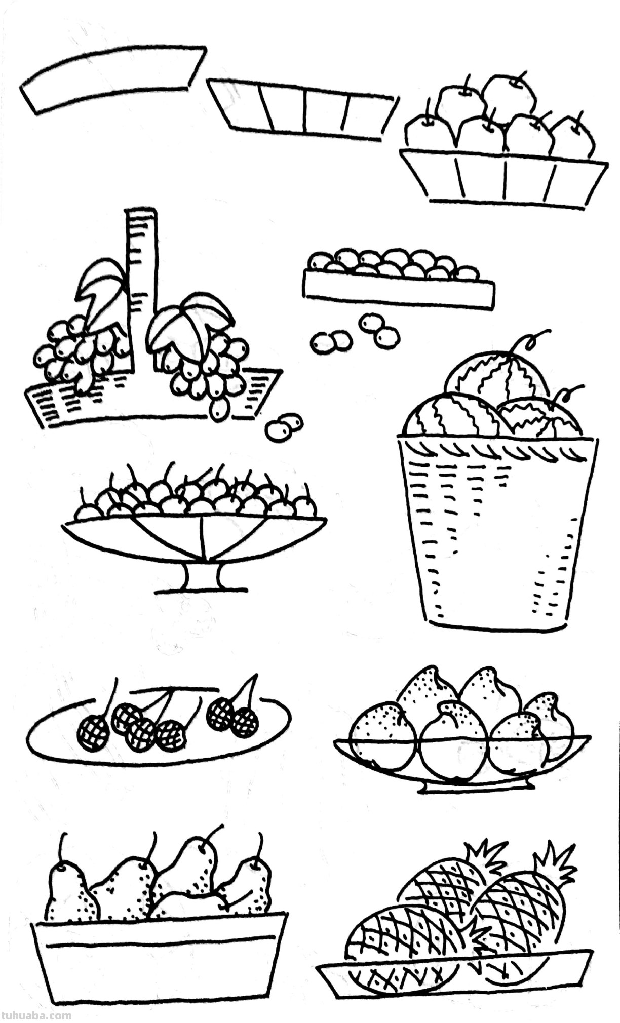 各种水果 蔬菜 简笔画线描稿素材 简单实用