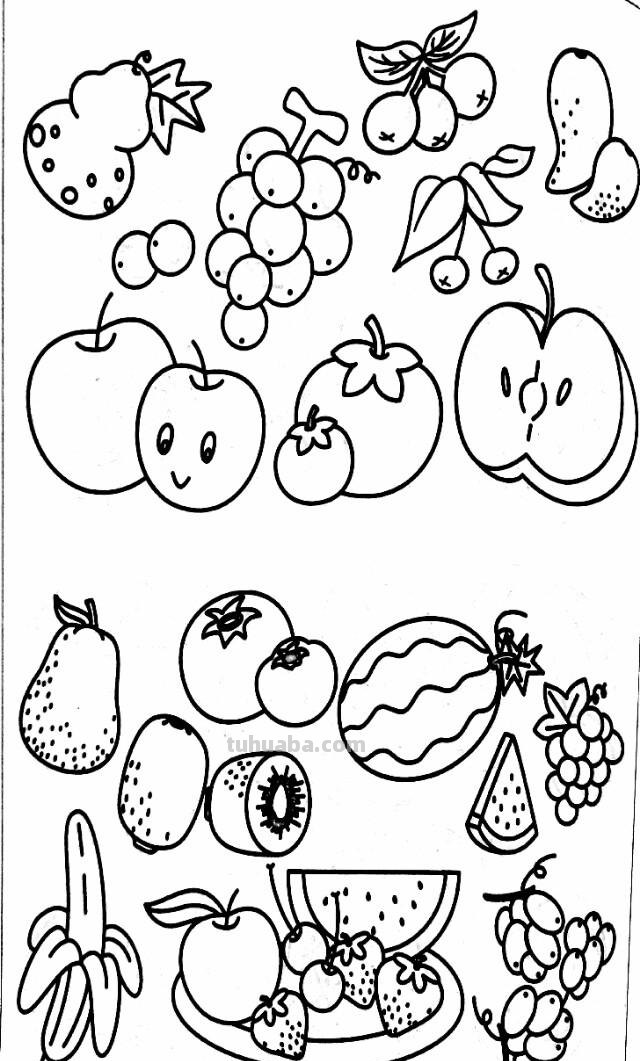 各种水果 蔬菜 简笔画线描稿素材 简单实用