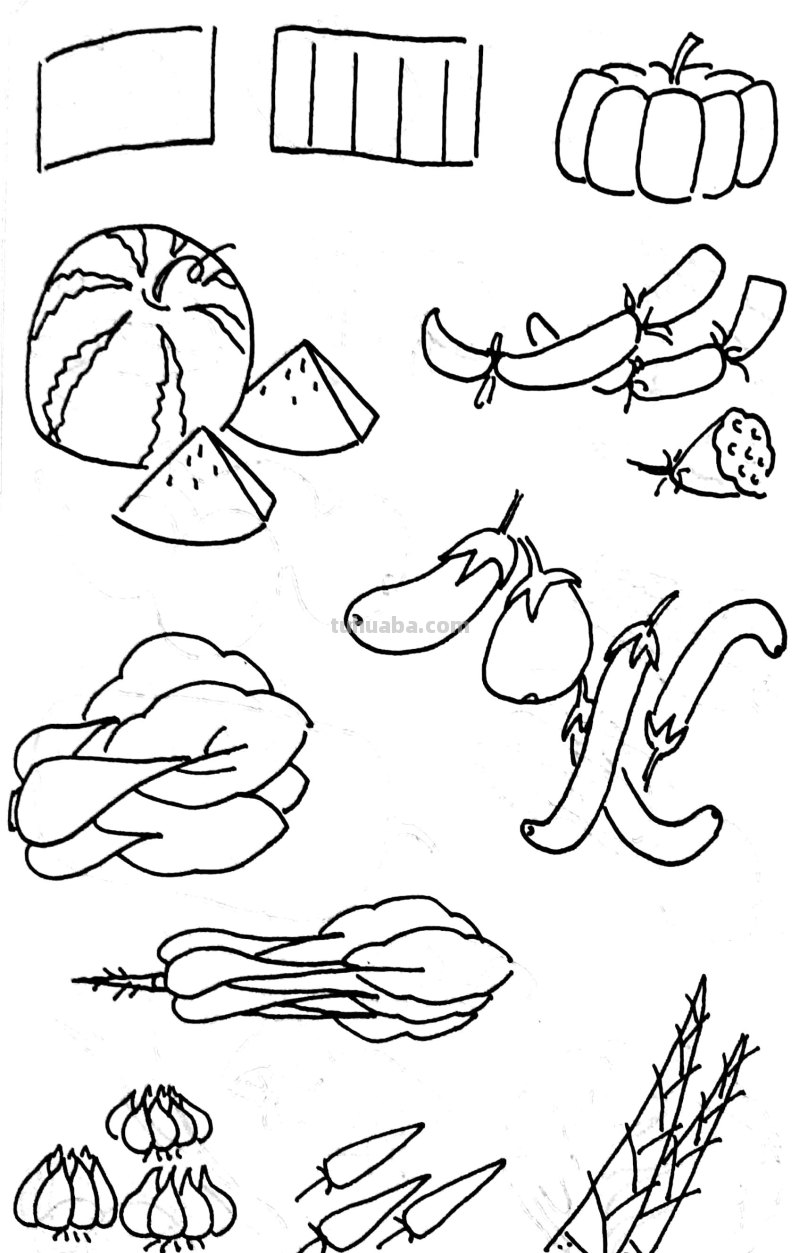 各种水果 蔬菜 简笔画线描稿素材 简单实用