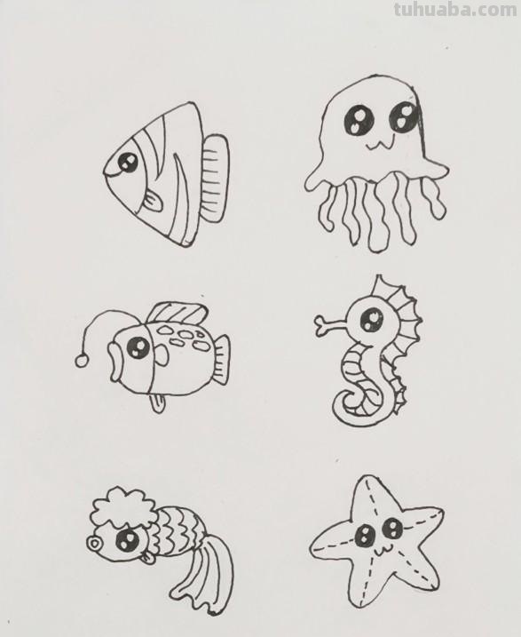 超全的海底世界简笔画素材，收藏起来给孩子用！儿童鱼简笔画大全