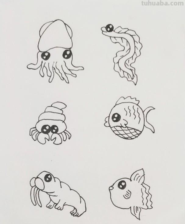 超全的海底世界简笔画素材，收藏起来给孩子用！儿童鱼简笔画大全