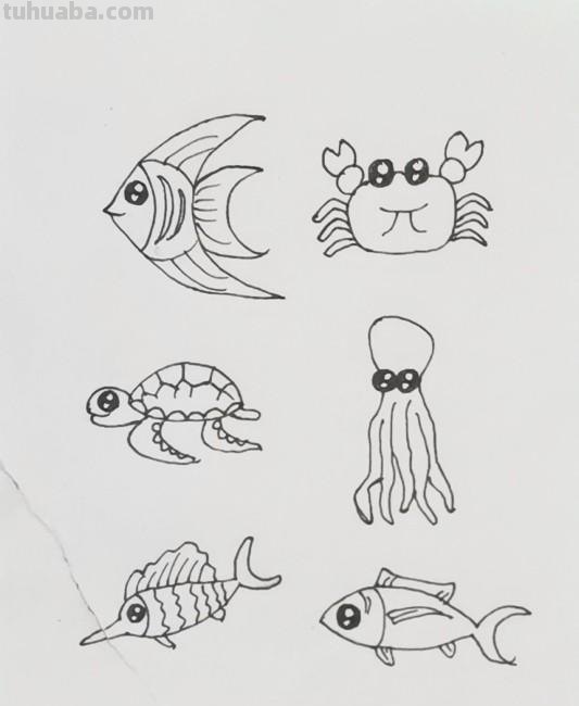 超全的海底世界简笔画素材，收藏起来给孩子用！儿童鱼简笔画大全