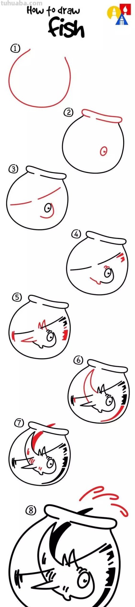 儿童简笔画：枪鱼搏鱼小丑鱼等多种鱼类画法，附详细的步骤教程！