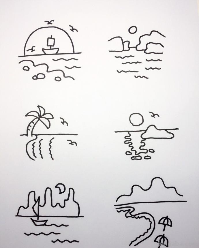 大海和海里动物们的简笔画~