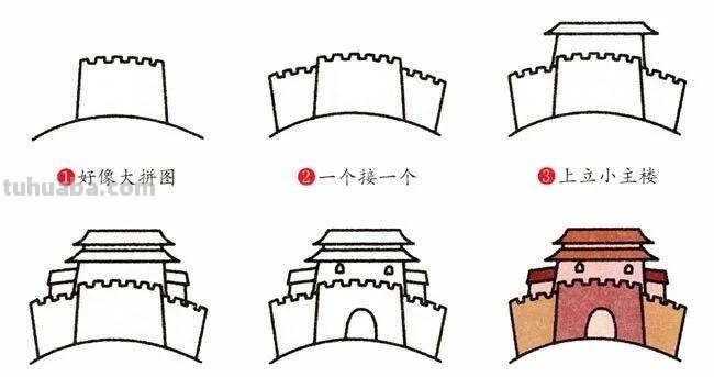 7种不同的建筑简笔画画法步骤，含教程