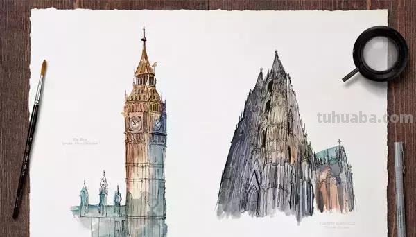 世界最著名的40个建筑，画成水彩手绘，漂亮极了