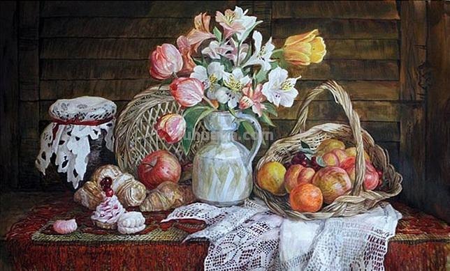 俄罗斯Lesokhina Lubov 花卉静物水彩油画欣赏