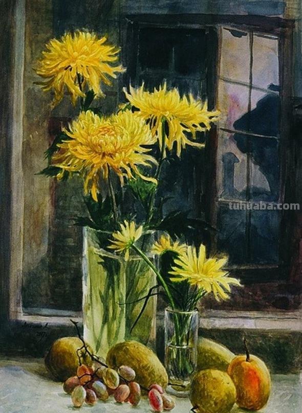俄罗斯Lesokhina Lubov 花卉静物水彩油画欣赏