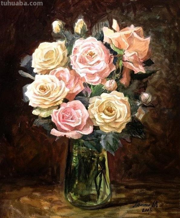 俄罗斯Lesokhina Lubov 花卉静物水彩油画欣赏
