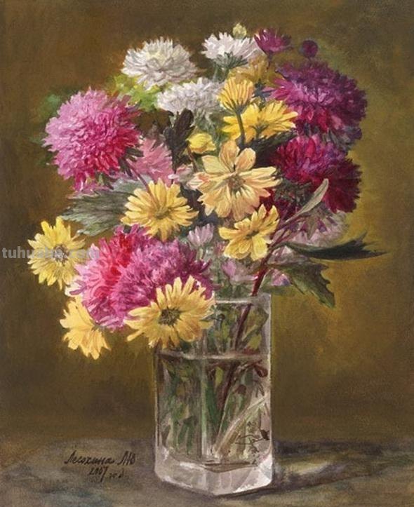 俄罗斯Lesokhina Lubov 花卉静物水彩油画欣赏