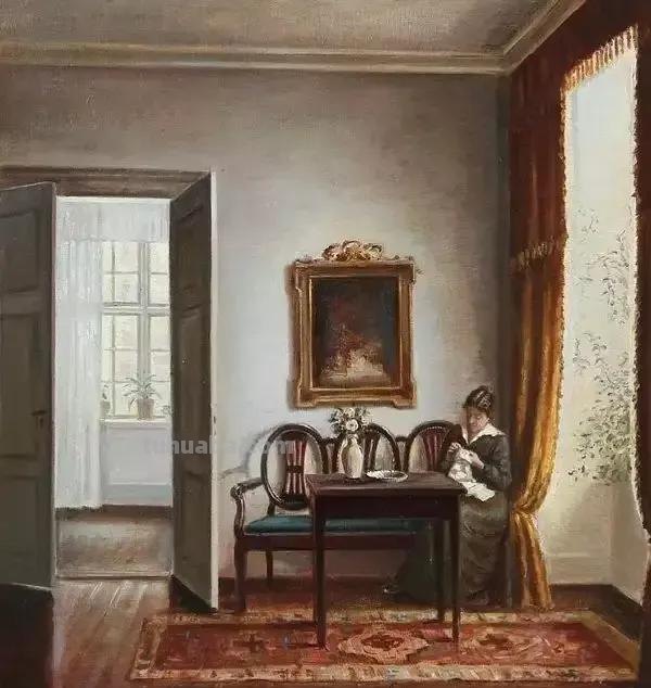 窗前的女子-丹麦画家卡尔·哈拉尔德·怡情生活油画作品欣赏