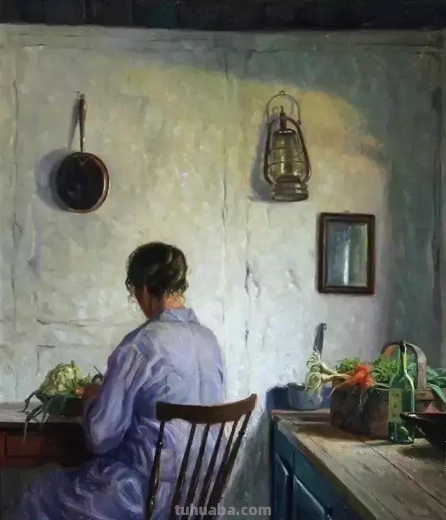 窗前的女子-丹麦画家卡尔·哈拉尔德·怡情生活油画作品欣赏
