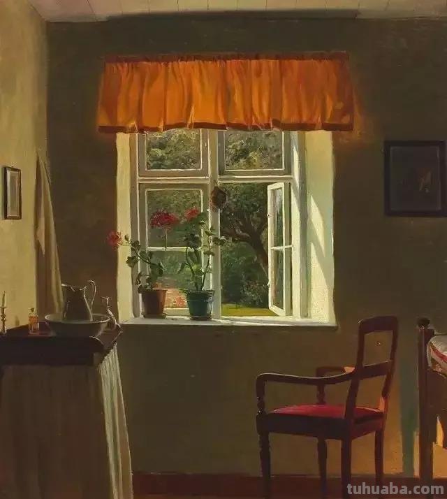 窗前的女子-丹麦画家卡尔·哈拉尔德·怡情生活油画作品欣赏