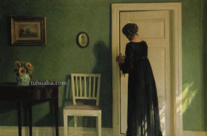 窗前的女子-丹麦画家卡尔·哈拉尔德·怡情生活油画作品欣赏