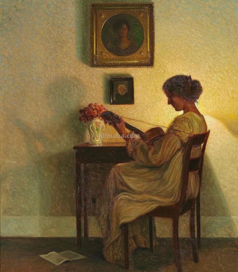 窗前的女子-丹麦画家卡尔·哈拉尔德·怡情生活油画作品欣赏
