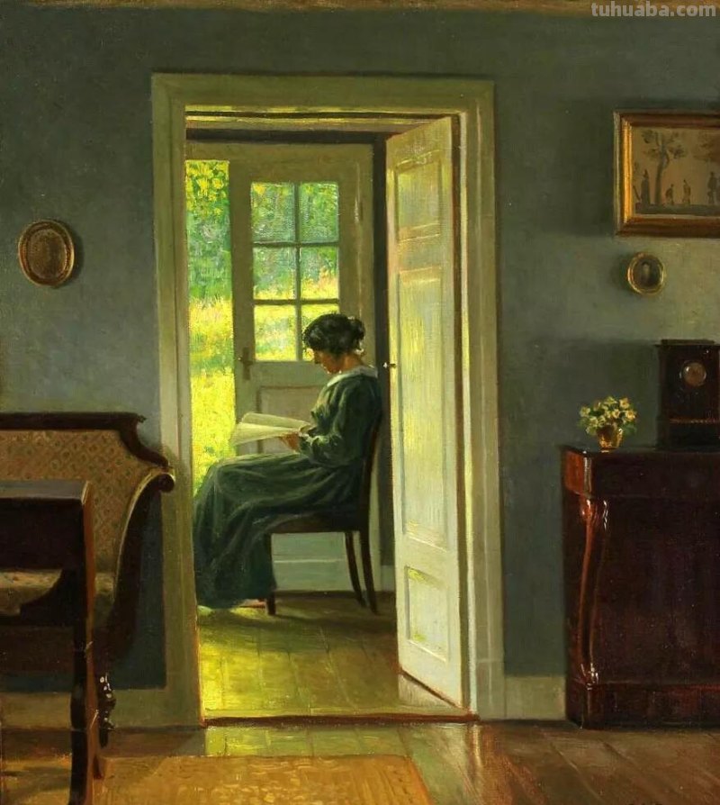 窗前的女子-丹麦画家卡尔·哈拉尔德·怡情生活油画作品欣赏