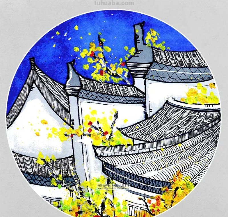 创意儿童画教程｜秋日古镇