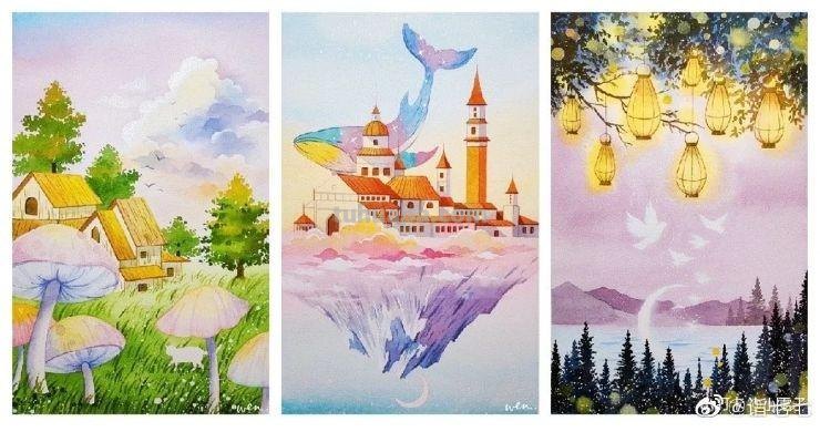 以梦入画！这些梦幻、唯美的水彩画，看完整个人都治愈了