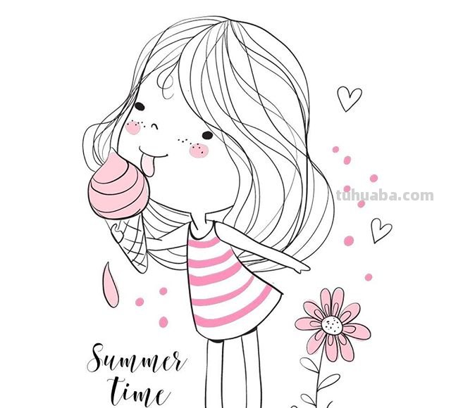 分享一组萌萌哒简笔画插画~快乐的小女孩和小男孩~