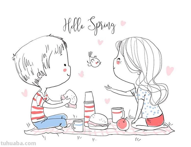 分享一组萌萌哒简笔画插画~快乐的小女孩和小男孩~