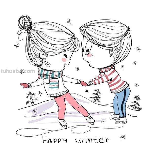 分享一组萌萌哒简笔画插画~快乐的小女孩和小男孩~